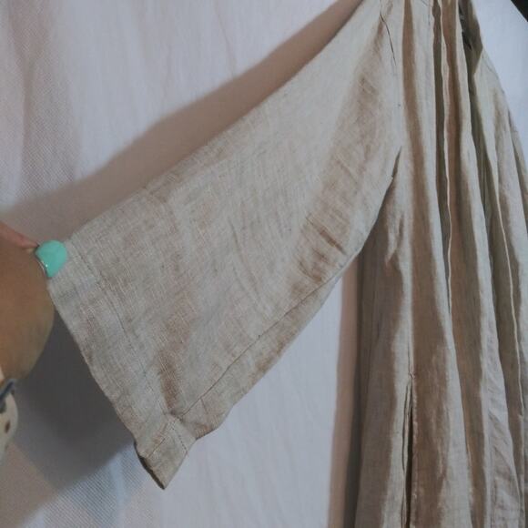Tahari Neutral Linen Longline Open Front Jacket With Pockets Natural Size M - Picture 2 of 6